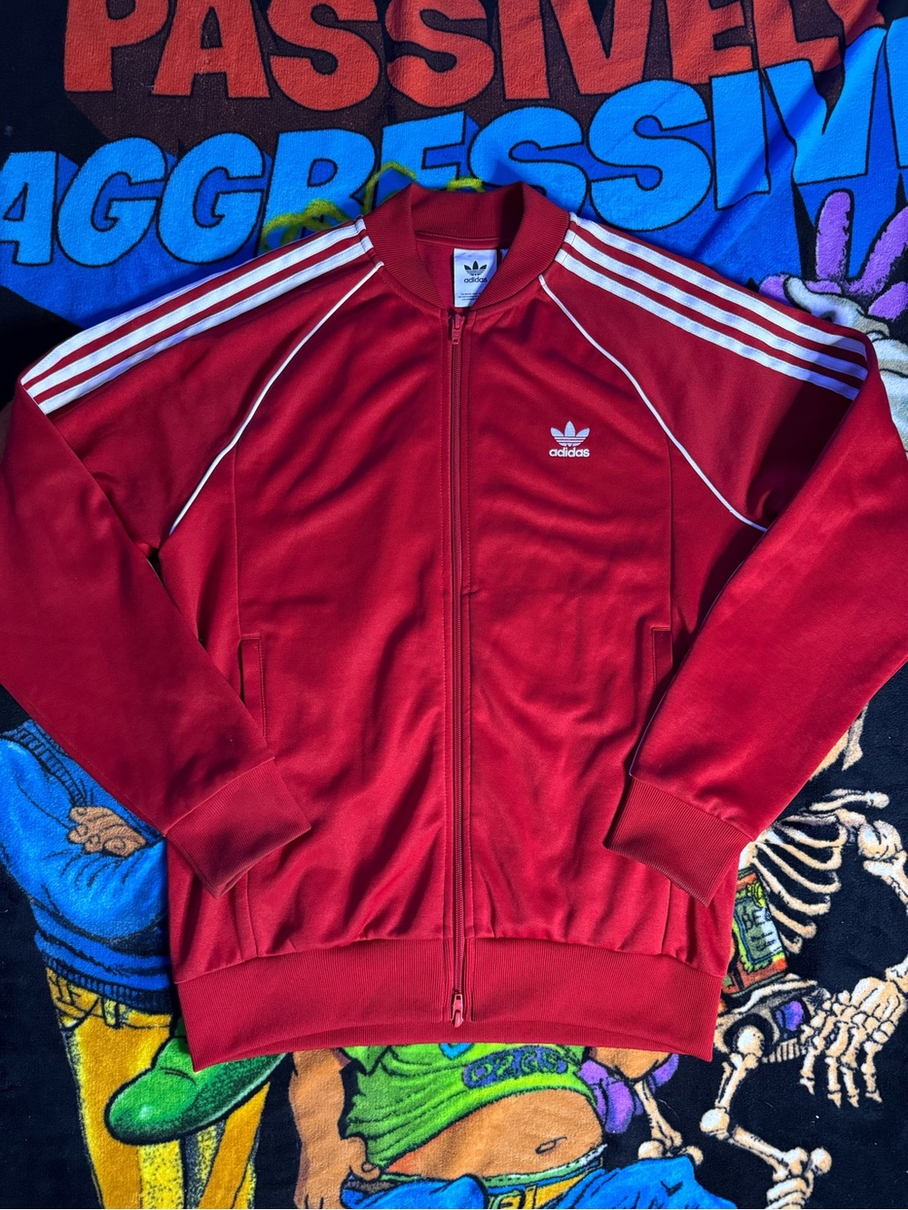 adidas Red Track Jacket with White Stripes